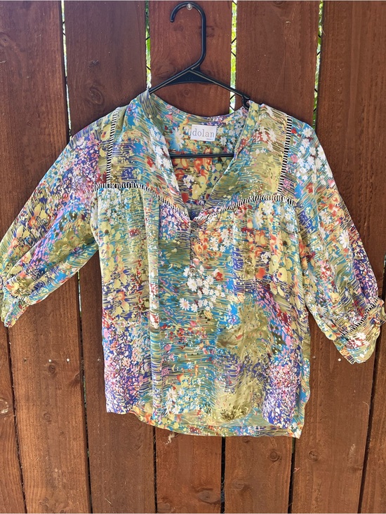 dolan Tops - Anthropologie DOLAN Flowering Pastures 100% Silk Cottagecore Garden Blouse Sz S